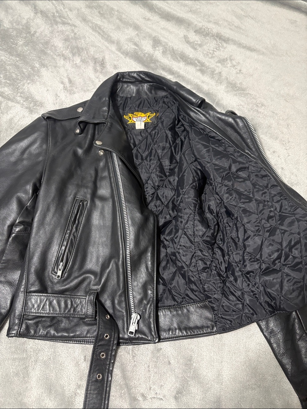 Black Quilted-Lining Leather Biker Jacket - Unbranded